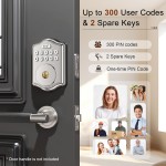 OCDR Fingerprint Door Lock, Keyless Entry Door Lock with Code, Voice Guidance Electronic Keypad Deadbolt Smart Locks for Front Door, Easy to Install, Anti-Peeping Password, Auto Lock, Satin Nickel